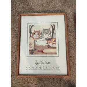 Linda Jean Smith Gourmet Cats Framed Art Lithograph Signed 18.5" X 14.5"